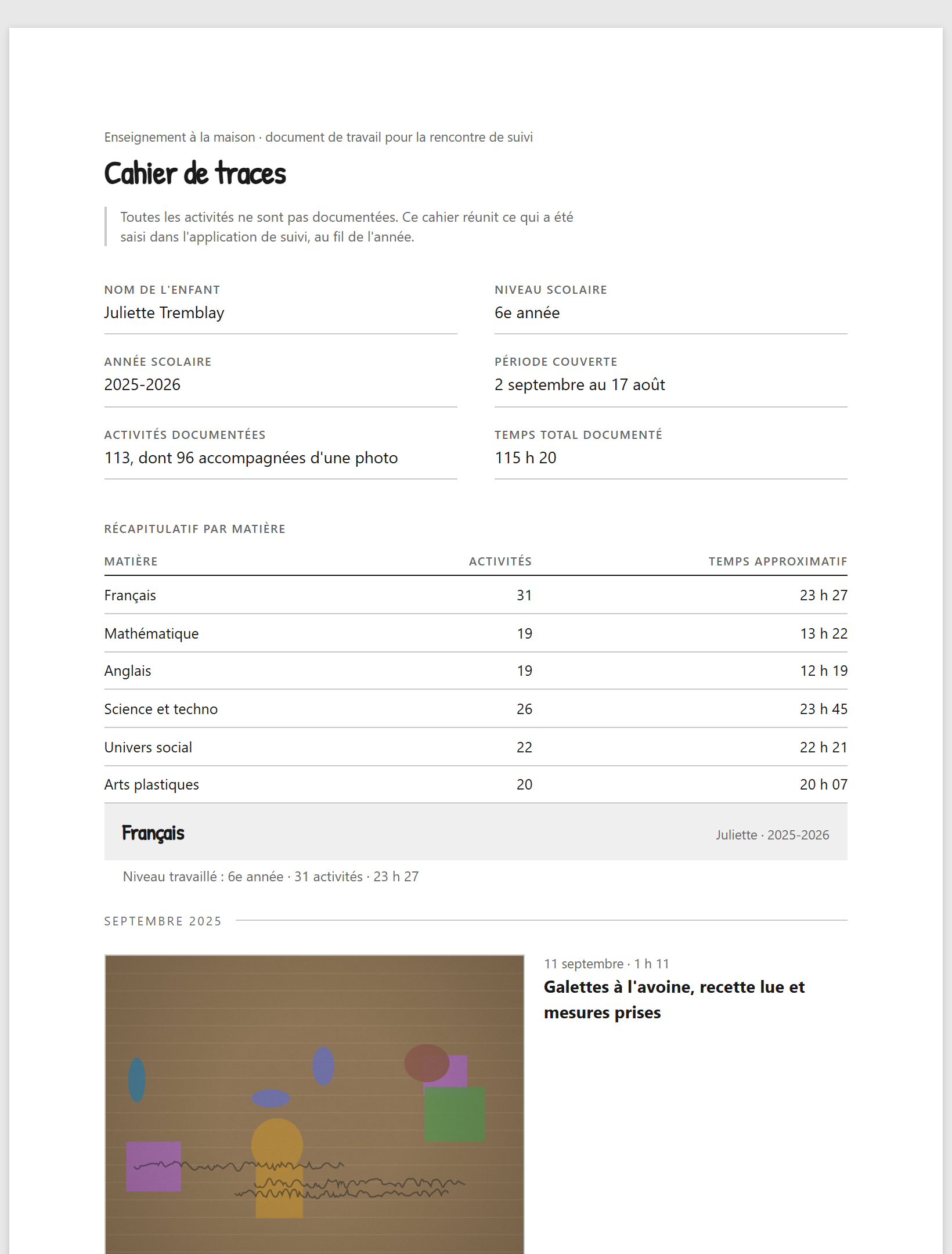 Le cahier de traces imprimé