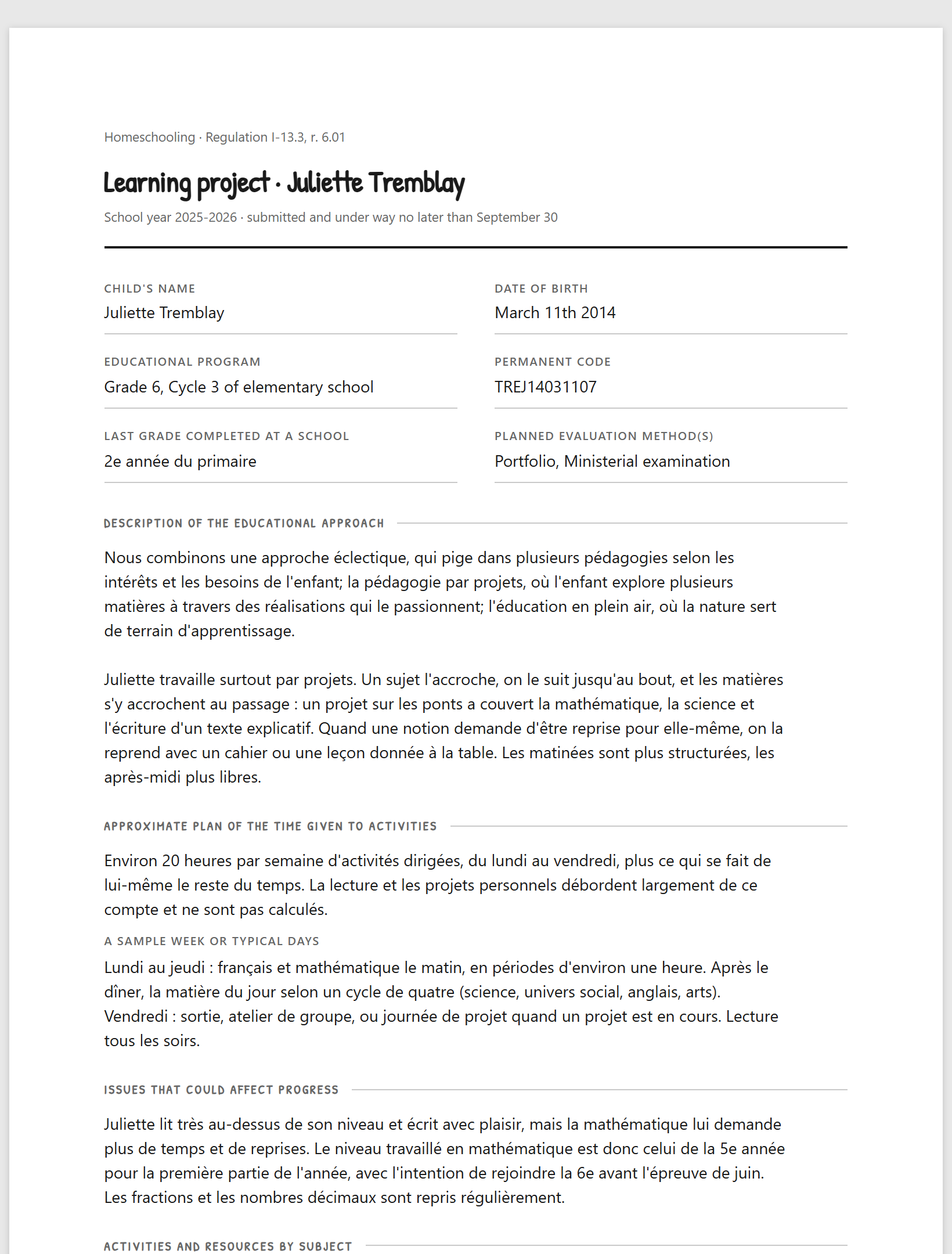 The printed learning project